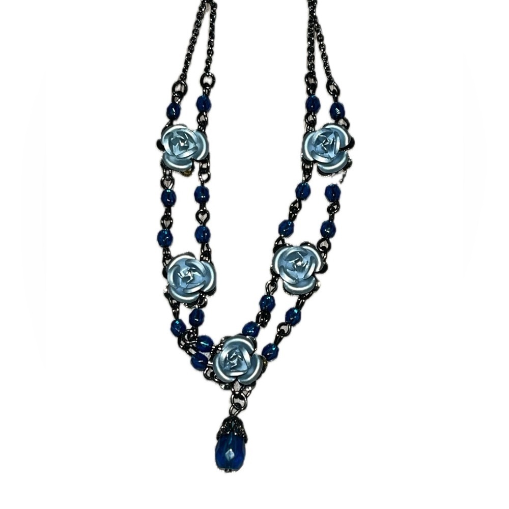 Avon Elegant Blue Rose Necklace